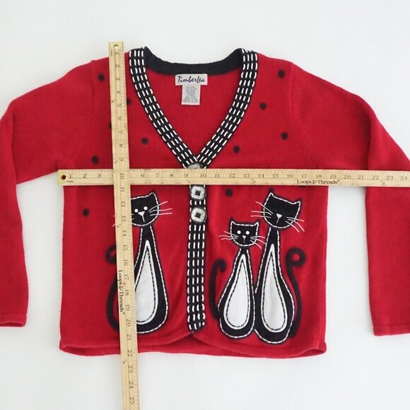 Vintage Timber Lea Red Black Embroidered Cats Knit Button Up Cardigan S - Picture 4 of 9